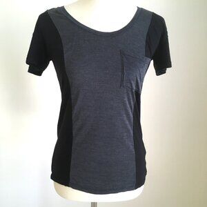 Madewell Silk Basic T Shirt XS Small Black Gray Colorblock Pocket Hi Line Tee